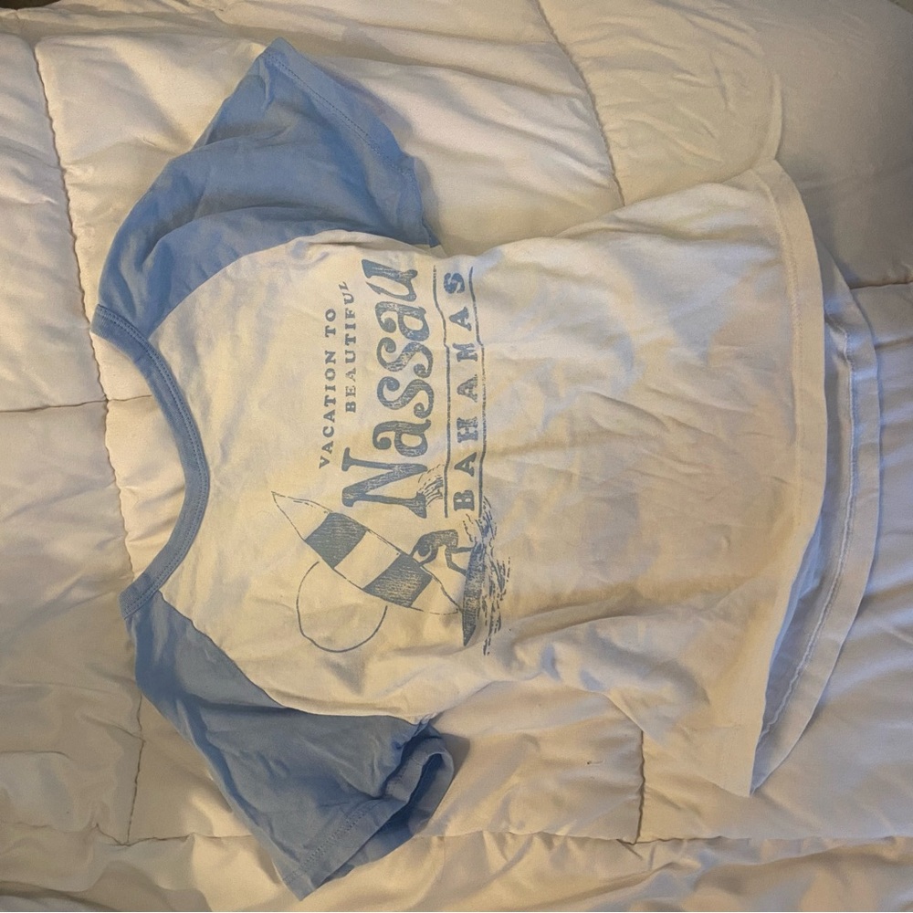 Hollister Blue and White Graphic Crop Top